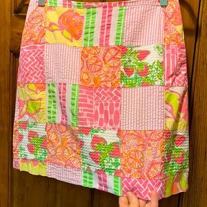 Lilly Pulitzer patchwork skirt, strawberries & citrus print, size 8, nice shape!